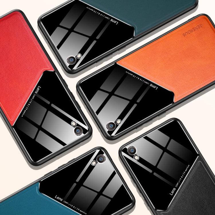 For OPPO R9 Plus All-inclusive Leather + Organic Glass Protective Case with Metal Iron Sheet