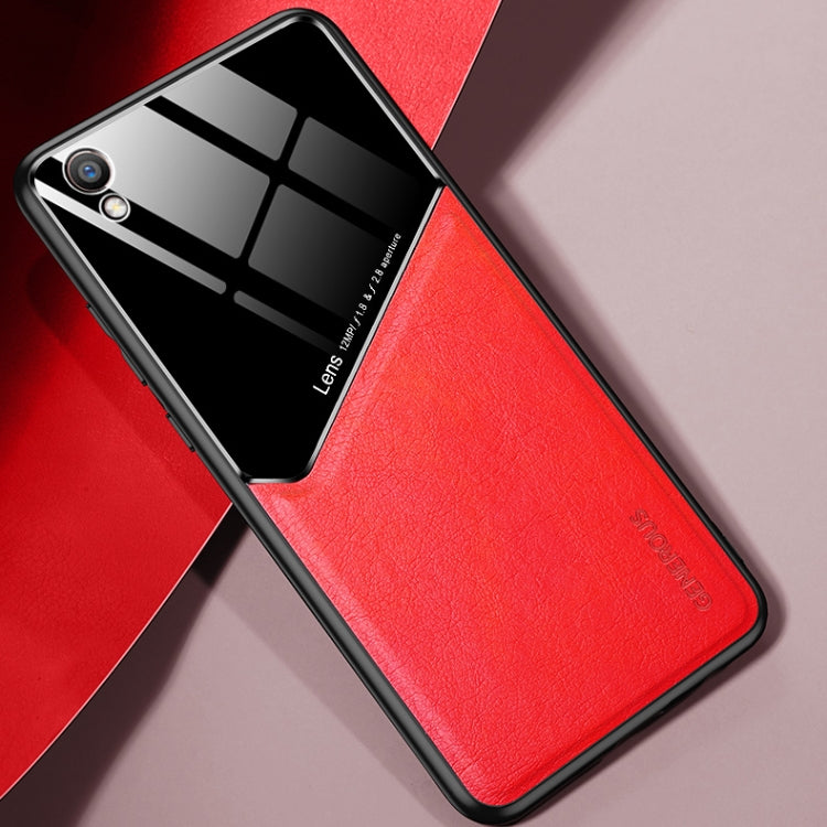 For OPPO R9 Plus All-inclusive Leather + Organic Glass Protective Case with Metal Iron Sheet