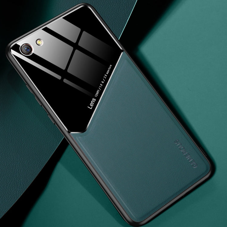 For OPPO R9s All-inclusive Leather + Organic Glass Protective Case with Metal Iron Sheet
