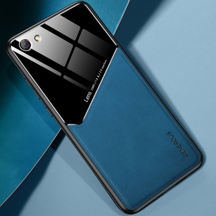 For OPPO R9s All-inclusive Leather + Organic Glass Protective Case with Metal Iron Sheet