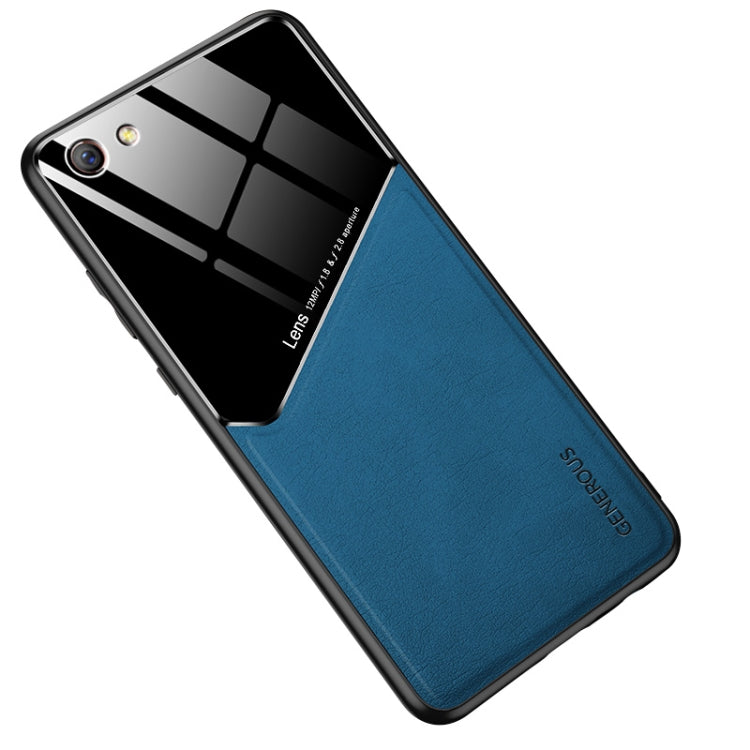 For OPPO R9s All-inclusive Leather + Organic Glass Protective Case with Metal Iron Sheet