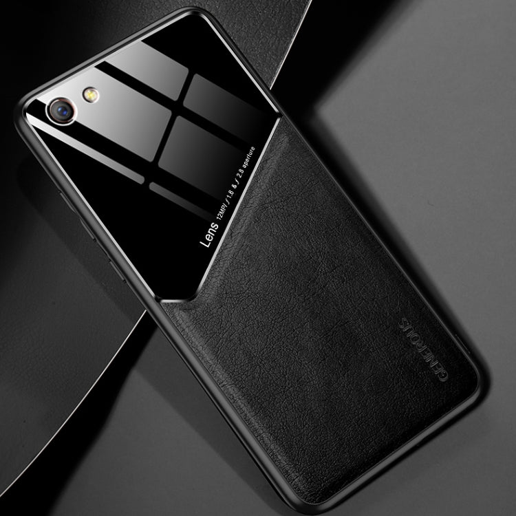 For OPPO R9s All-inclusive Leather + Organic Glass Protective Case with Metal Iron Sheet