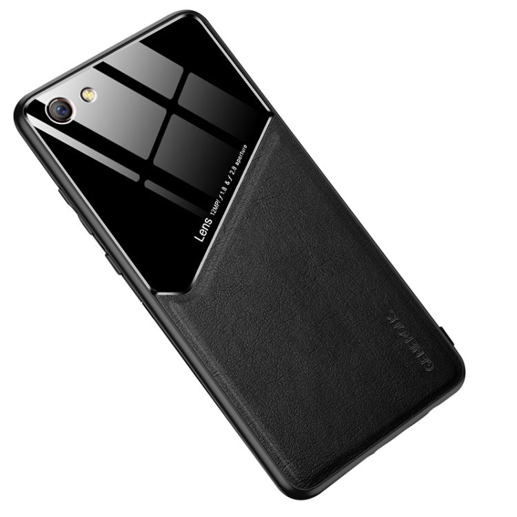 For OPPO R9s All-inclusive Leather + Organic Glass Protective Case with Metal Iron Sheet