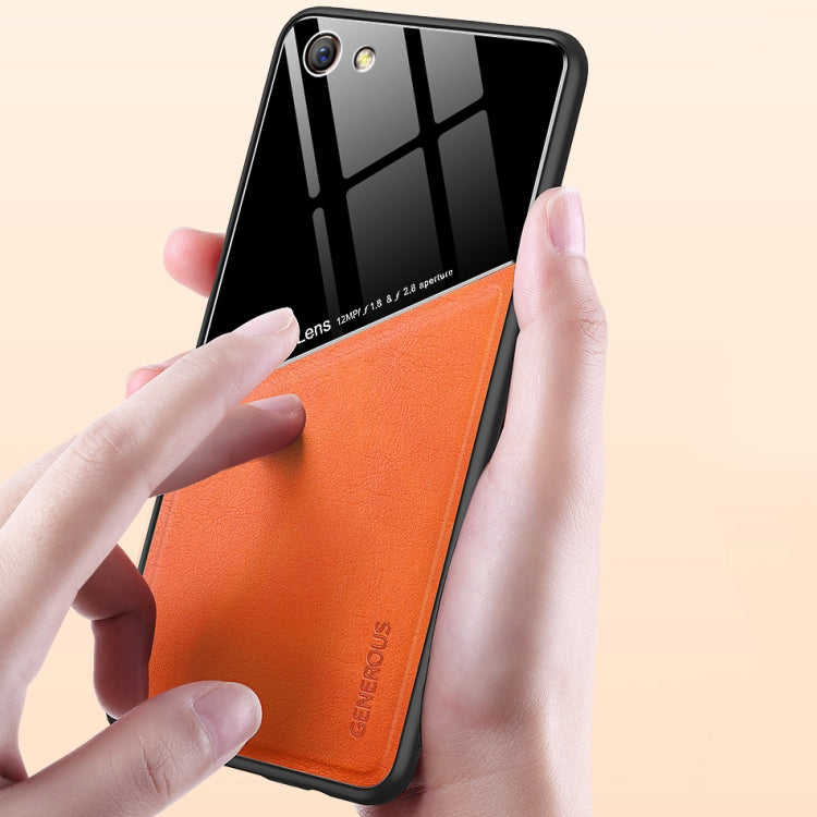 For OPPO R9s All-inclusive Leather + Organic Glass Protective Case with Metal Iron Sheet
