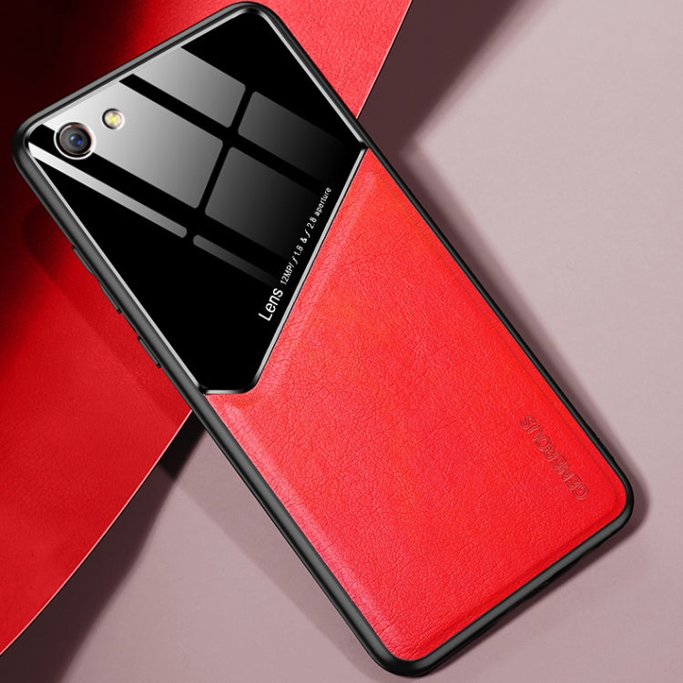 For OPPO R9s All-inclusive Leather + Organic Glass Protective Case with Metal Iron Sheet