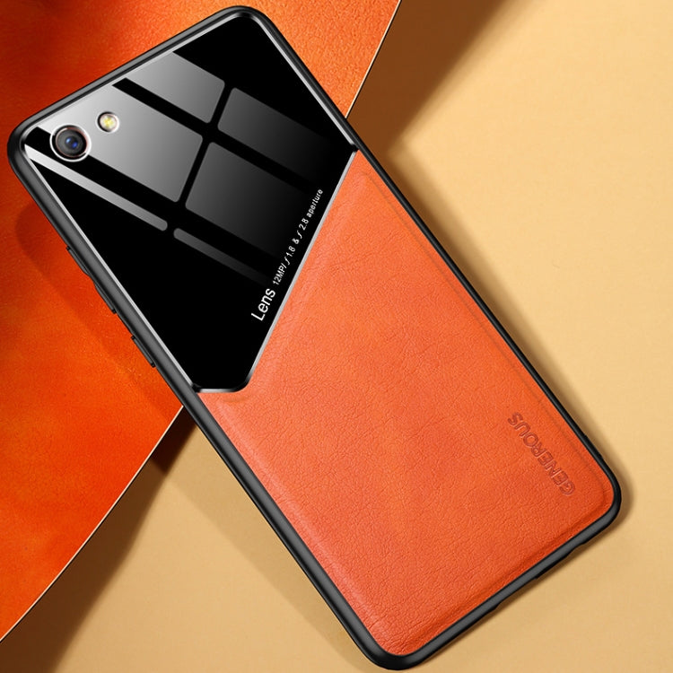 For OPPO R9s All-inclusive Leather + Organic Glass Protective Case with Metal Iron Sheet
