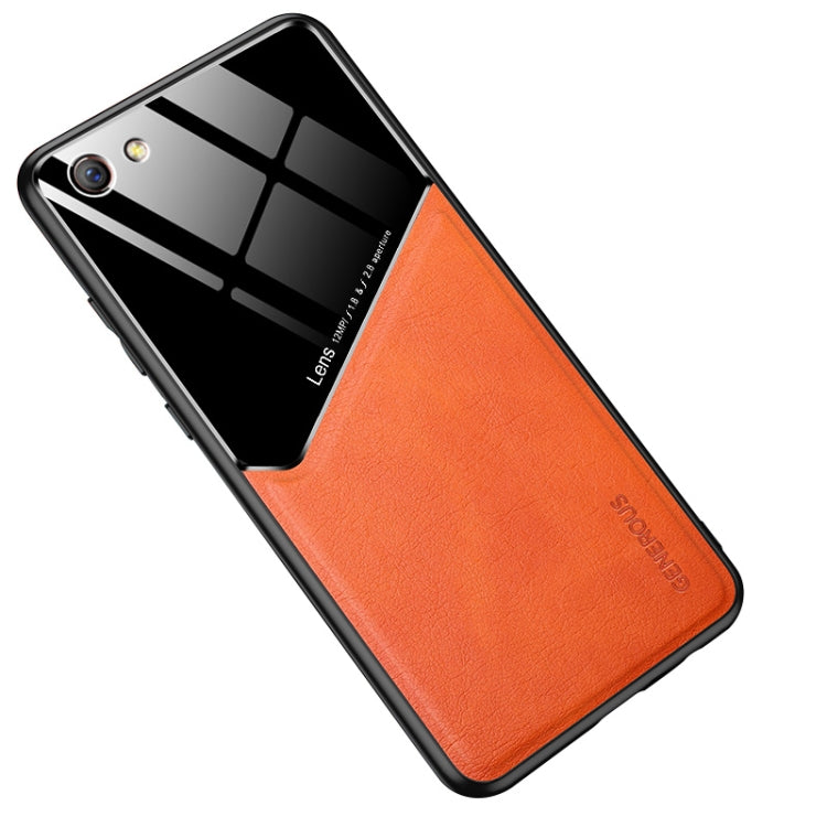 For OPPO R9s All-inclusive Leather + Organic Glass Protective Case with Metal Iron Sheet