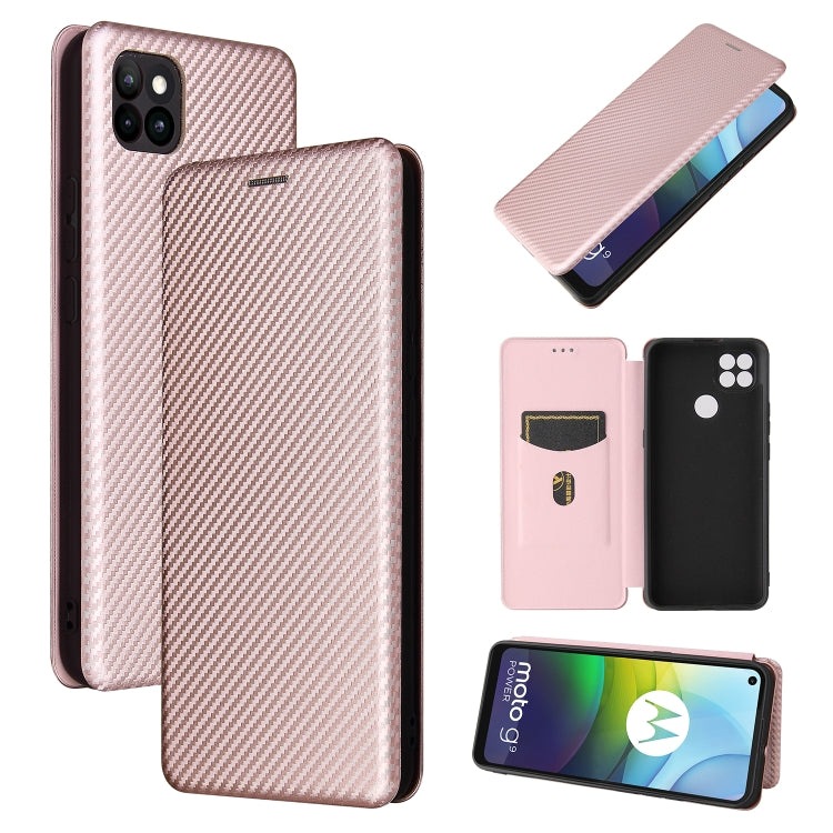 For Motorola Moto G9 Power Carbon Fiber Texture Horizontal Flip TPU + PC + PU Leather Case with Card Slot