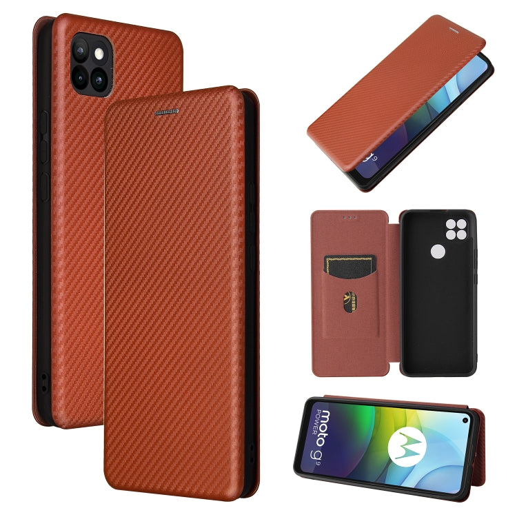 For Motorola Moto G9 Power Carbon Fiber Texture Horizontal Flip TPU + PC + PU Leather Case with Card Slot