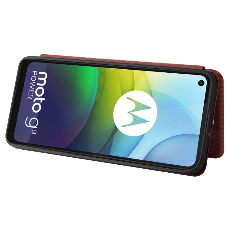 For Motorola Moto G9 Power Carbon Fiber Texture Horizontal Flip TPU + PC + PU Leather Case with Card Slot