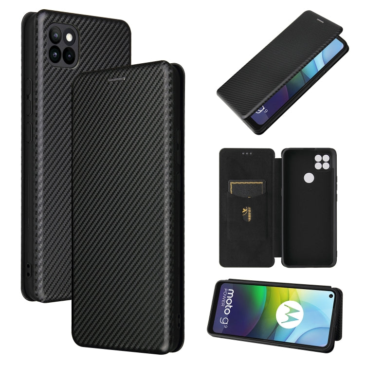 For Motorola Moto G9 Power Carbon Fiber Texture Horizontal Flip TPU + PC + PU Leather Case with Card Slot