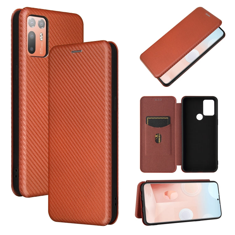 For HTC Desire 20 Plus Carbon Fiber Texture Horizontal Flip TPU + PC + PU Leather Case with Card Slot