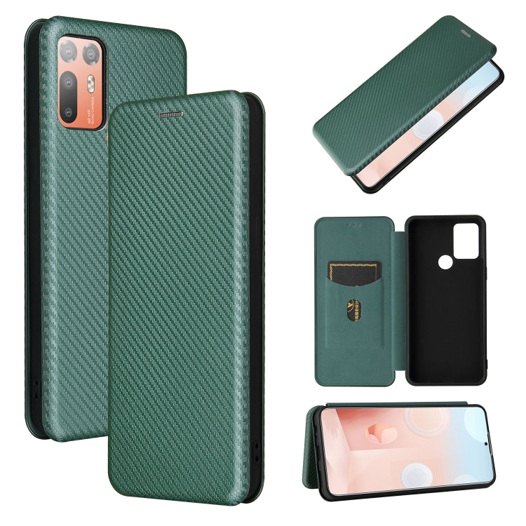 For HTC Desire 20 Plus Carbon Fiber Texture Horizontal Flip TPU + PC + PU Leather Case with Card Slot