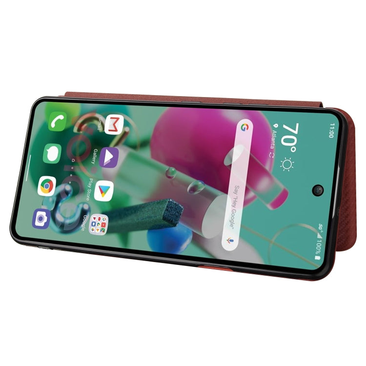 For LG K92 5G Carbon Fiber Texture Horizontal Flip TPU + PC + PU Leather Case with Card Slot