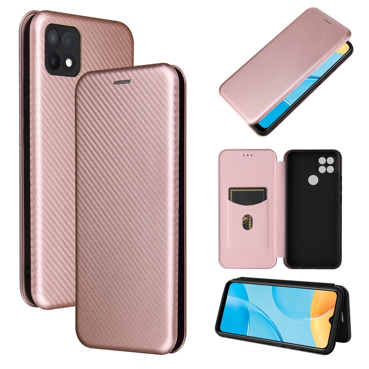 For OPPO A15 Carbon Fiber Texture Horizontal Flip TPU + PC + PU Leather Case with Card Slot