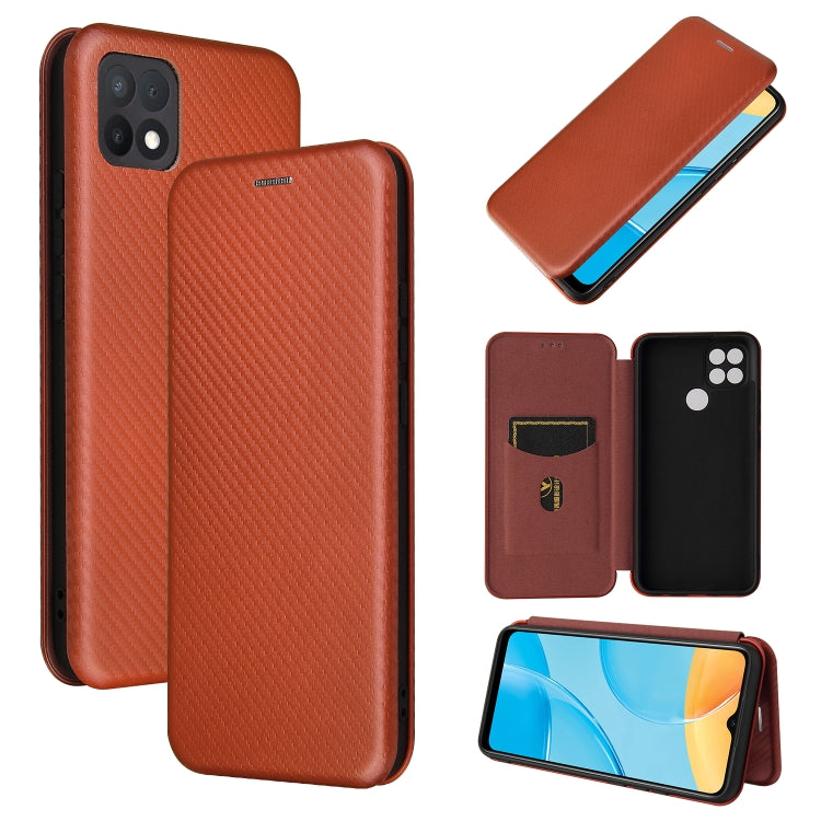 For OPPO A15 Carbon Fiber Texture Horizontal Flip TPU + PC + PU Leather Case with Card Slot