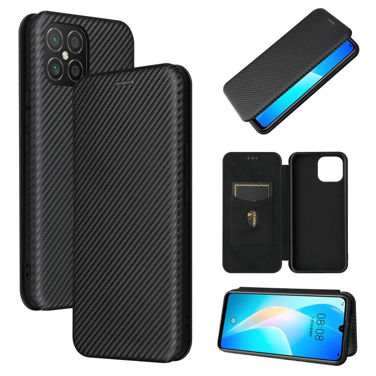 For Huawei nova 8 SE Carbon Fiber Texture Horizontal Flip TPU + PC + PU Leather Case with Card Slot