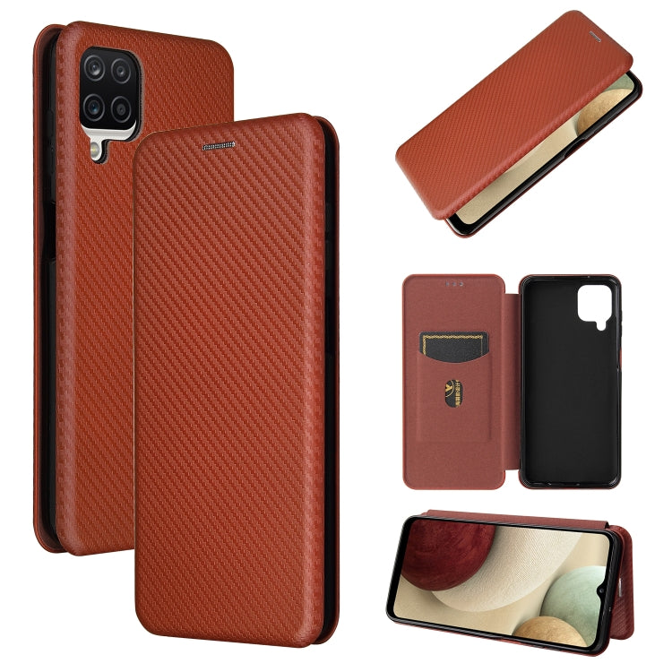 For Samsung Galaxy A12 / M12 / F12 Carbon Fiber Texture Horizontal Flip TPU + PC + PU Leather Case with Card Slot