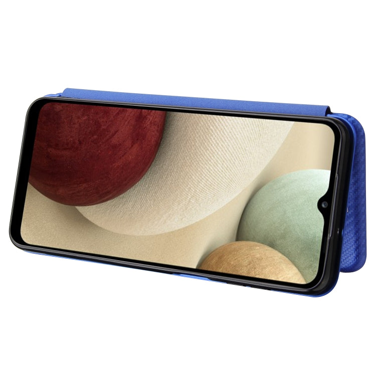 For Samsung Galaxy A12 / M12 / F12 Carbon Fiber Texture Horizontal Flip TPU + PC + PU Leather Case with Card Slot