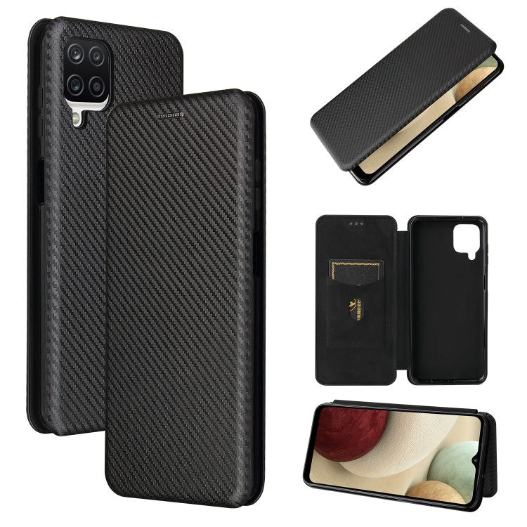 For Samsung Galaxy A12 / M12 / F12 Carbon Fiber Texture Horizontal Flip TPU + PC + PU Leather Case with Card Slot
