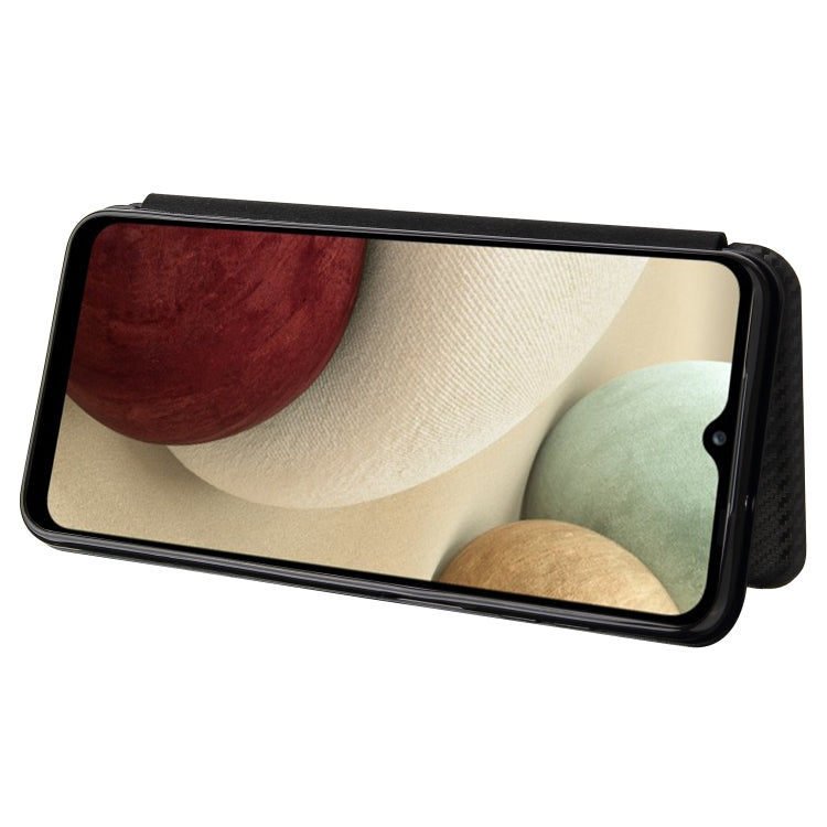 For Samsung Galaxy A12 / M12 / F12 Carbon Fiber Texture Horizontal Flip TPU + PC + PU Leather Case with Card Slot