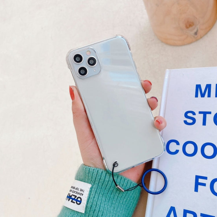 For iPhone 11 Pro Max Non-frame Four-corner Shockproof PC Case with Finger Ring Strap