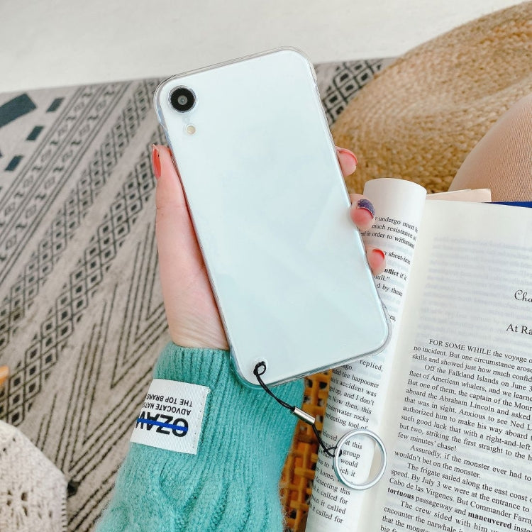 For iPhone XR Non-frame Four-corner Shockproof PC Case with Finger Ring Strap