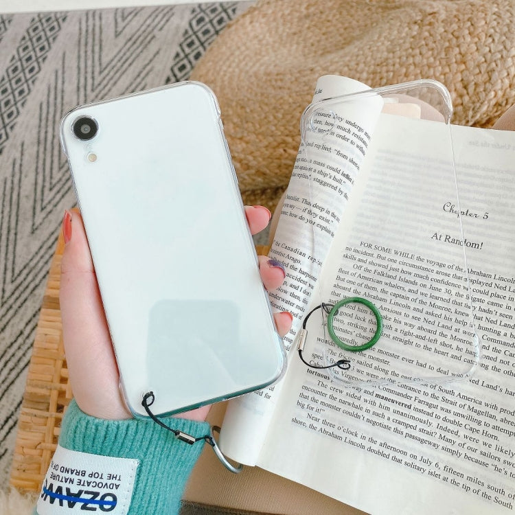 For iPhone XR Non-frame Four-corner Shockproof PC Case with Finger Ring Strap