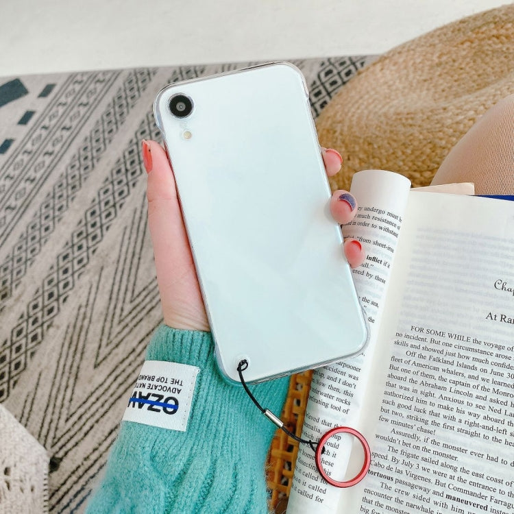 For iPhone XR Non-frame Four-corner Shockproof PC Case with Finger Ring Strap