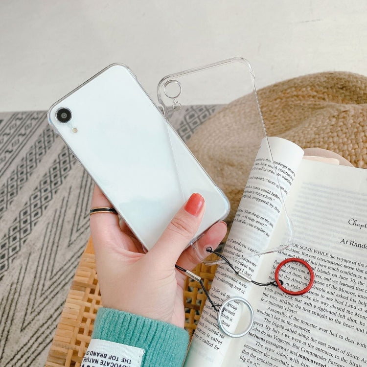 For iPhone XR Non-frame Four-corner Shockproof PC Case with Finger Ring Strap