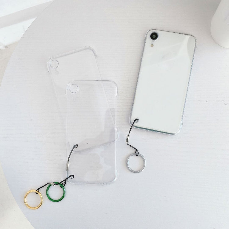 For iPhone XR Non-frame Four-corner Shockproof PC Case with Finger Ring Strap