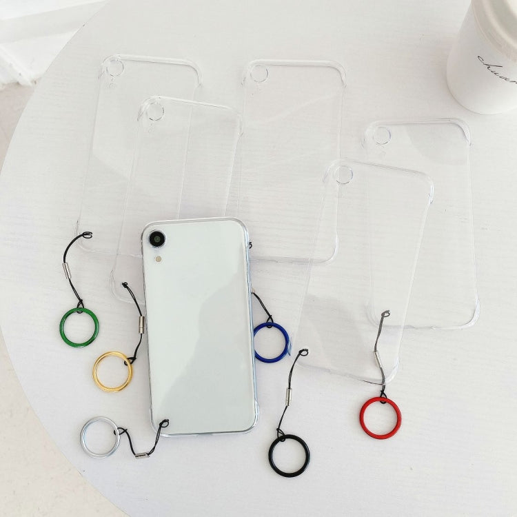 For iPhone XR Non-frame Four-corner Shockproof PC Case with Finger Ring Strap