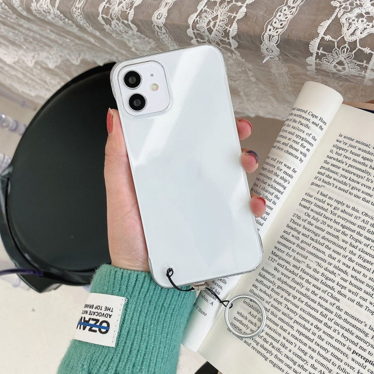 For iPhone 12 / 12 Pro Non-frame Four-corner Shockproof PC Case with Finger Ring Strap