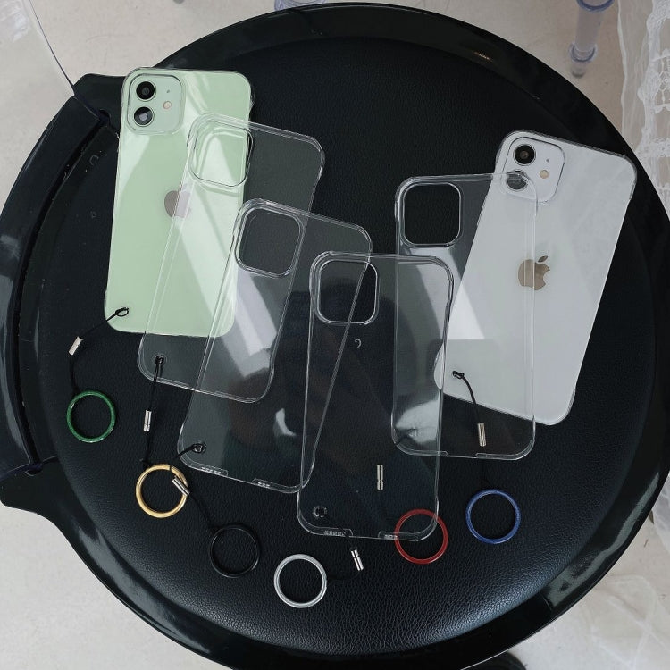 For iPhone 12 / 12 Pro Non-frame Four-corner Shockproof PC Case with Finger Ring Strap