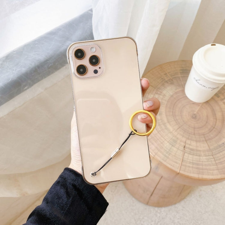 For iPhone 12 Pro Max Non-frame Four-corner Shockproof PC Case with Finger Ring Strap