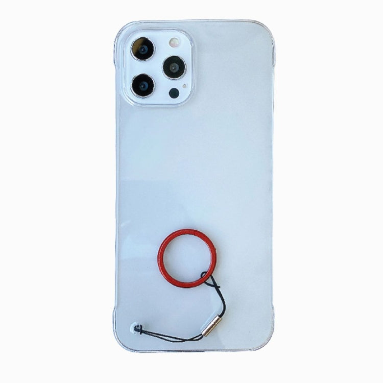 For iPhone 12 Pro Max Non-frame Four-corner Shockproof PC Case with Finger Ring Strap