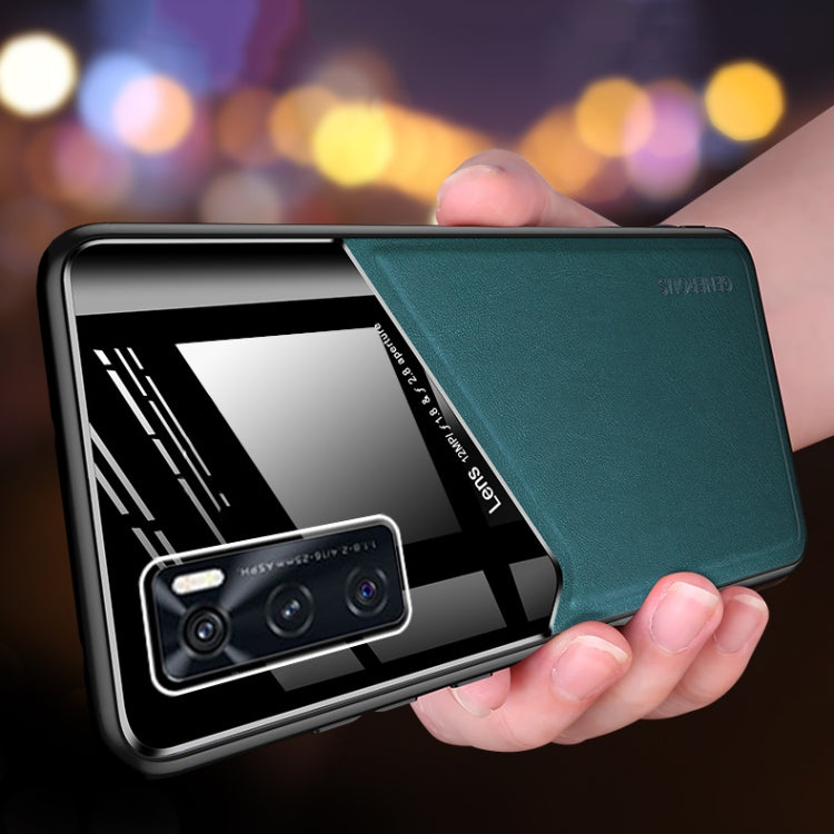 For vivo V20 SE All-inclusive Leather + Organic Glass Protective Case with Metal Iron Sheet