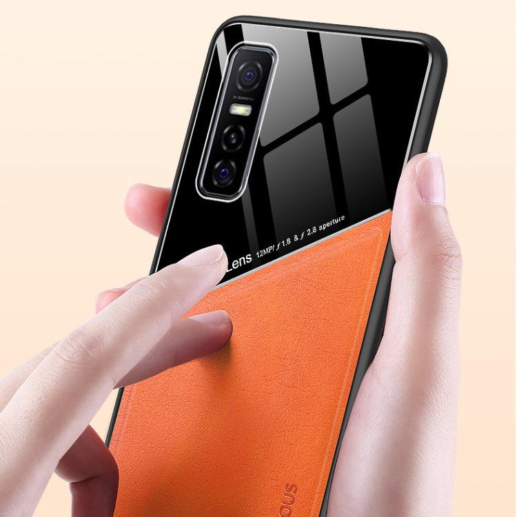 For vivo Y73s All-inclusive Leather + Organic Glass Protective Case with Metal Iron Sheet