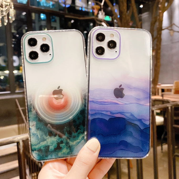 For iPhone 12 / 12 Pro IMD Straight Edge Dreamy Watercolor Pattern Shockproof TPU Protective Case