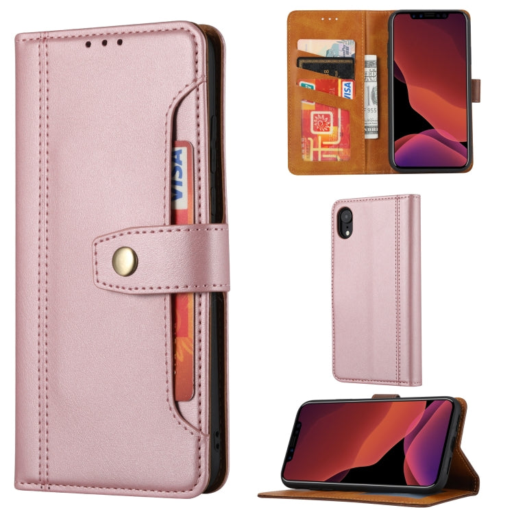 For iPhone XR Calf Texture Double Fold Clasp Horizontal Flip Leather Case with Photo Frame & Holder & Card Slots & Wallet