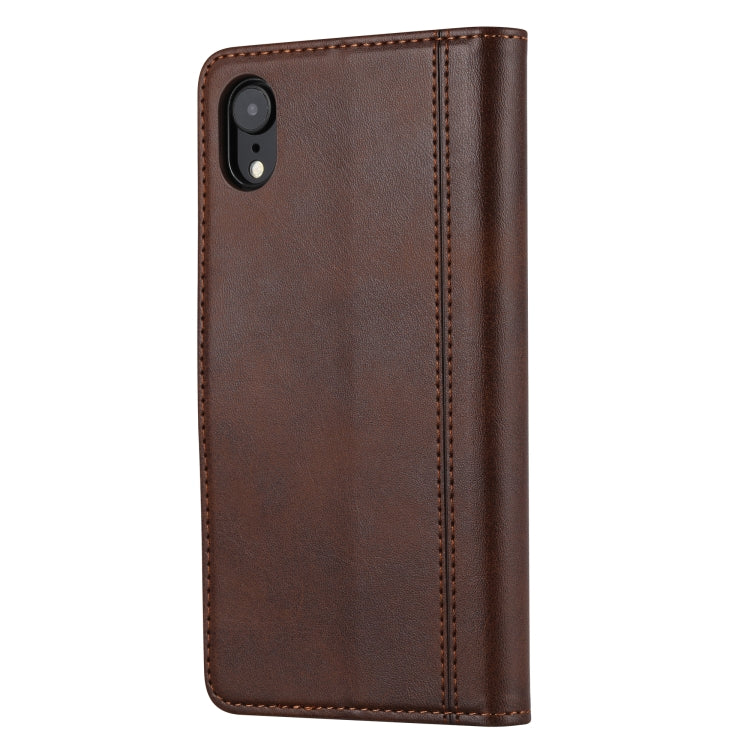 For iPhone XR Calf Texture Double Fold Clasp Horizontal Flip Leather Case with Photo Frame & Holder & Card Slots & Wallet