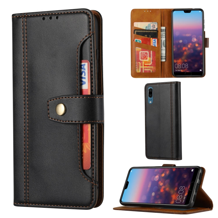 For Huawei P20 Calf Texture Double Fold Clasp Horizontal Flip Leather Case with Photo Frame & Holder & Card Slots & Wallet