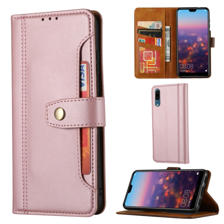 For Huawei P20 Calf Texture Double Fold Clasp Horizontal Flip Leather Case with Photo Frame & Holder & Card Slots & Wallet