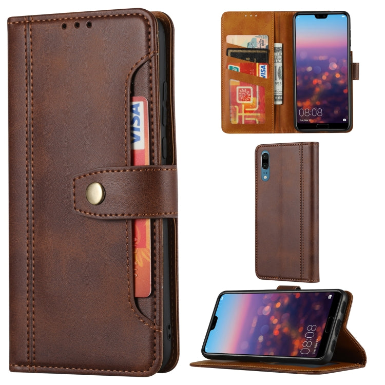 For Huawei P20 Calf Texture Double Fold Clasp Horizontal Flip Leather Case with Photo Frame & Holder & Card Slots & Wallet
