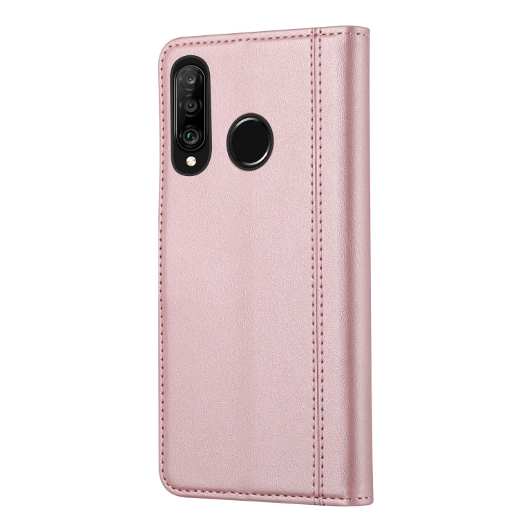 For Huawei P30 Lite Calf Texture Double Fold Clasp Horizontal Flip Leather Case with Photo Frame & Holder & Card Slots & Wallet