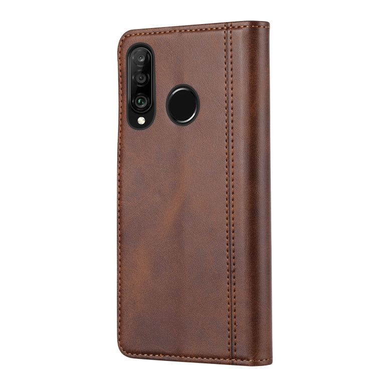 For Huawei P30 Lite Calf Texture Double Fold Clasp Horizontal Flip Leather Case with Photo Frame & Holder & Card Slots & Wallet