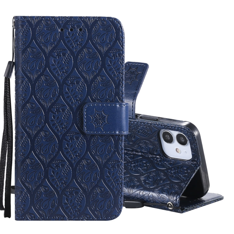 For iPhone 12 mini Pressed Printing Rattan Flower Pattern Horizontal Flip PU Leather Case with Holder & Card Slots & Wallet & Photo Frame