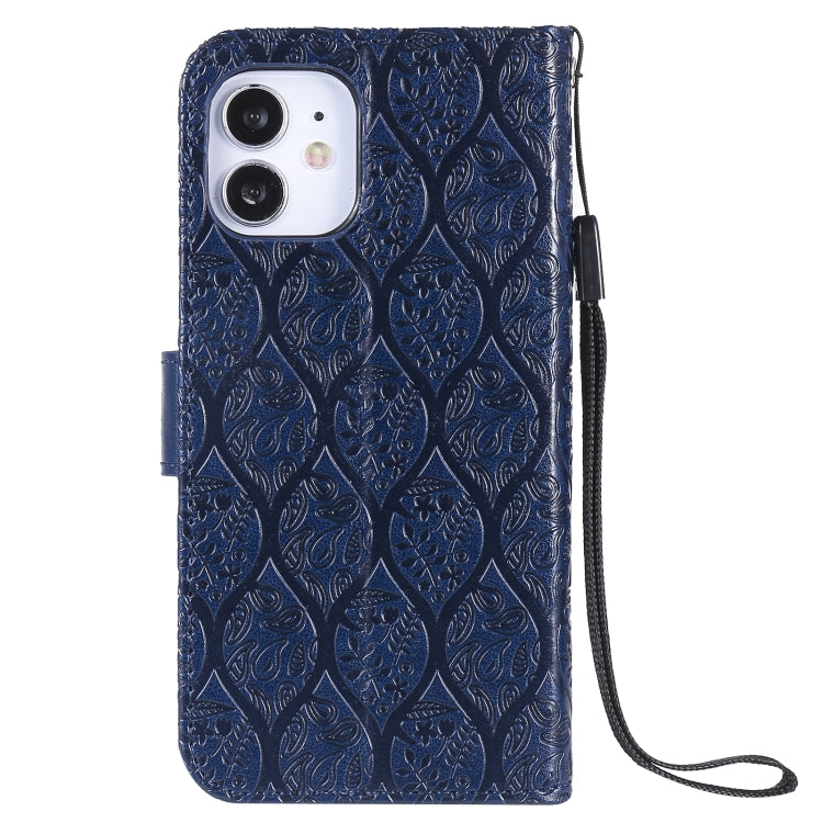 For iPhone 12 mini Pressed Printing Rattan Flower Pattern Horizontal Flip PU Leather Case with Holder & Card Slots & Wallet & Photo Frame