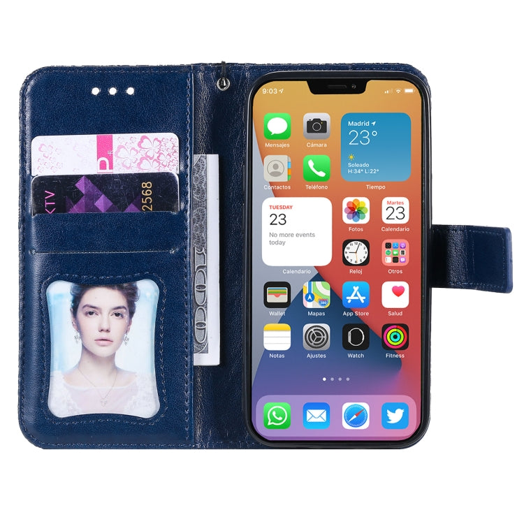 For iPhone 12 mini Pressed Printing Rattan Flower Pattern Horizontal Flip PU Leather Case with Holder & Card Slots & Wallet & Photo Frame