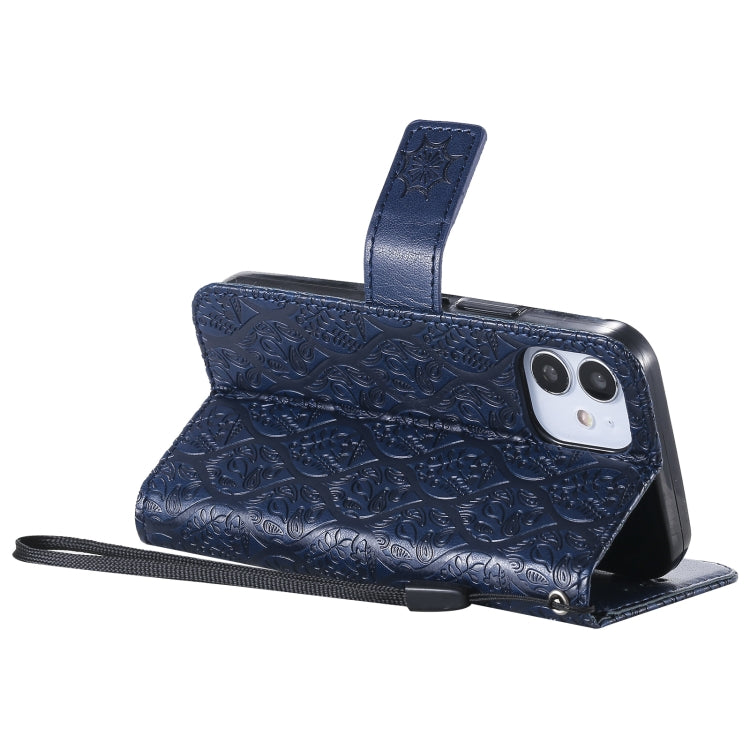 For iPhone 12 mini Pressed Printing Rattan Flower Pattern Horizontal Flip PU Leather Case with Holder & Card Slots & Wallet & Photo Frame
